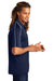 Sport-Tek ST653 Mens Sport-Wick Moisture Wicking Short Sleeve Polo Shirt True Navy Blue/White Model Side