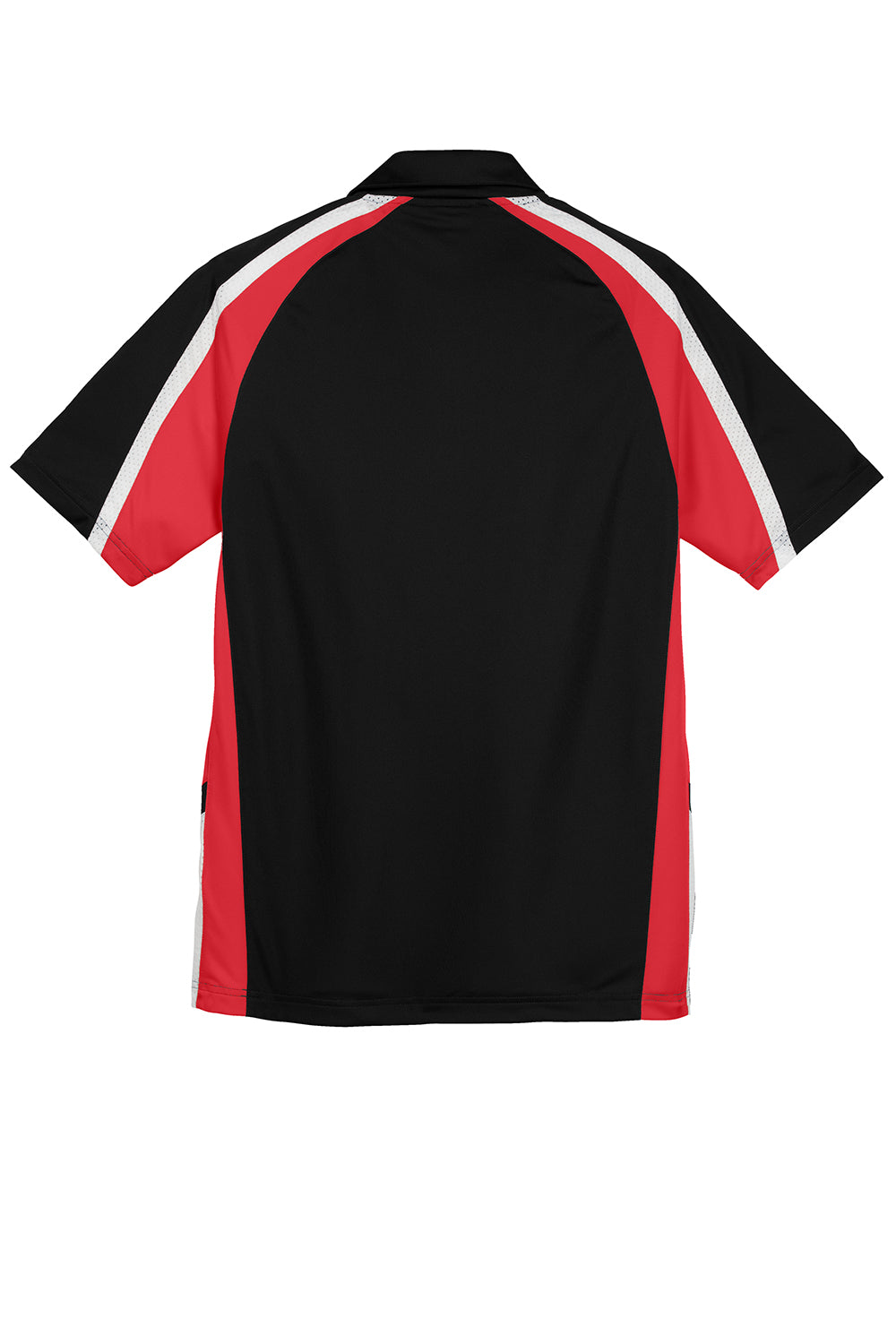 Sport-Tek ST654 Mens Sport-Wick Moisture Wicking Short Sleeve Polo Shirt Black/True Red/White Flat Back