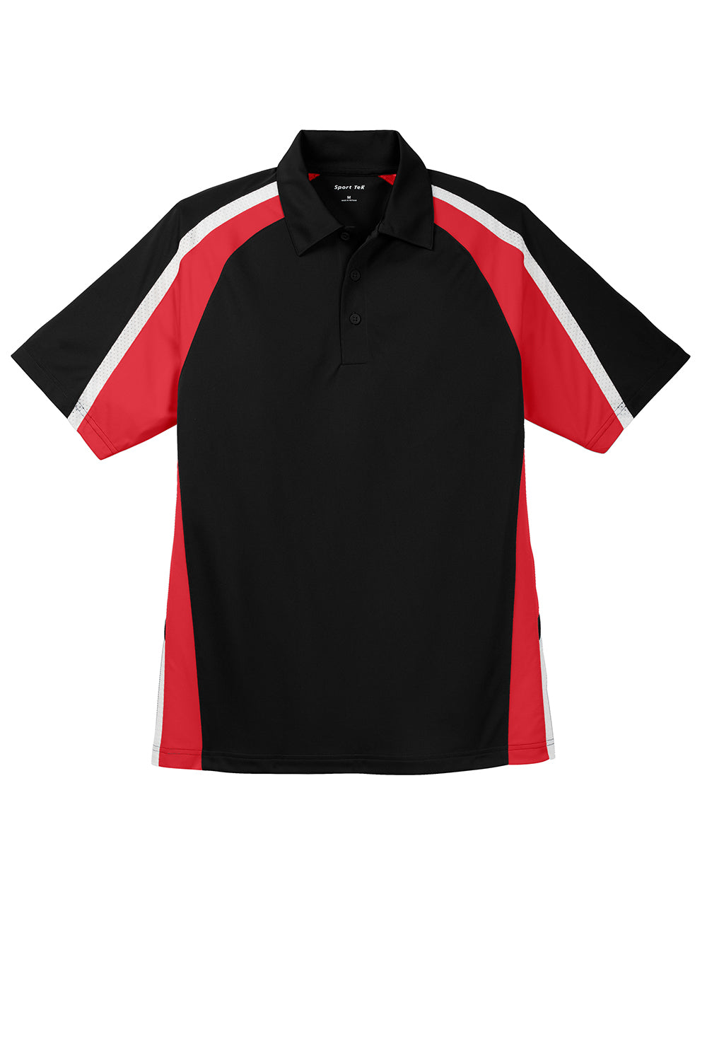 Sport-Tek ST654 Mens Sport-Wick Moisture Wicking Short Sleeve Polo Shirt Black/True Red/White Flat Front