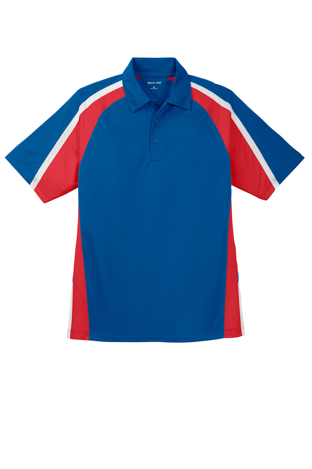 Sport-Tek ST654 Mens Sport-Wick Moisture Wicking Short Sleeve Polo Shirt True Royal Blue/True Red/White Flat Front