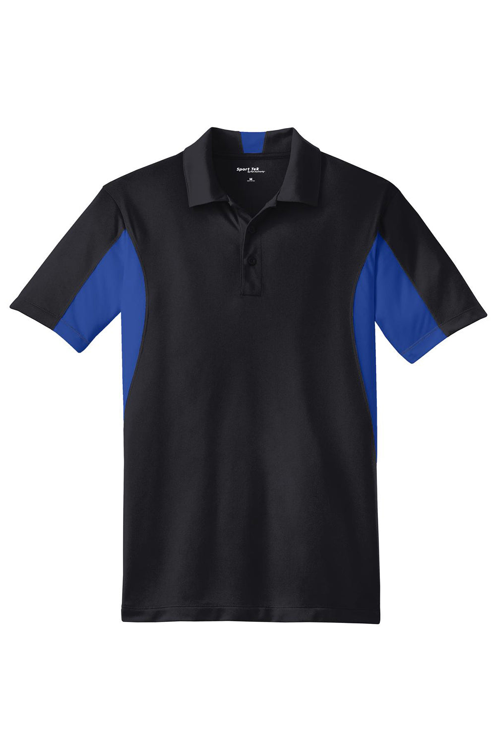 Sport-Tek ST655/TST655 Mens Sport-Wick Moisture Wicking Short Sleeve Polo Shirt Black/True Royal Blue Flat Front