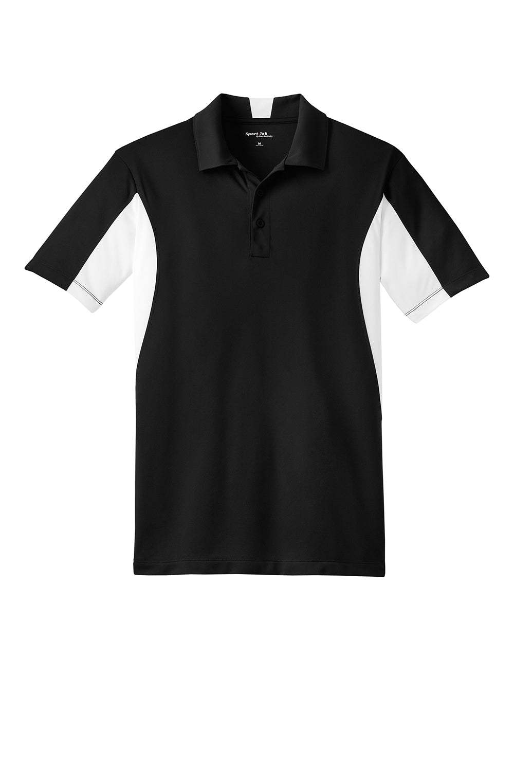 Sport-Tek ST655/TST655 Mens Sport-Wick Moisture Wicking Short Sleeve Polo Shirt Black/White Flat Front