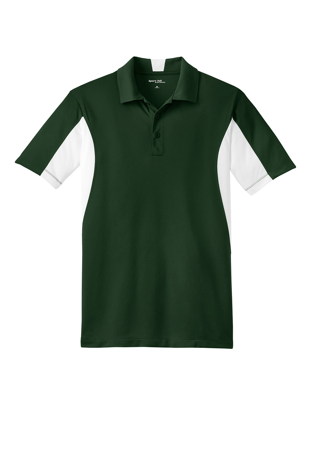 Sport-Tek ST655/TST655 Mens Sport-Wick Moisture Wicking Short Sleeve Polo Shirt Forest Green/White Flat Front