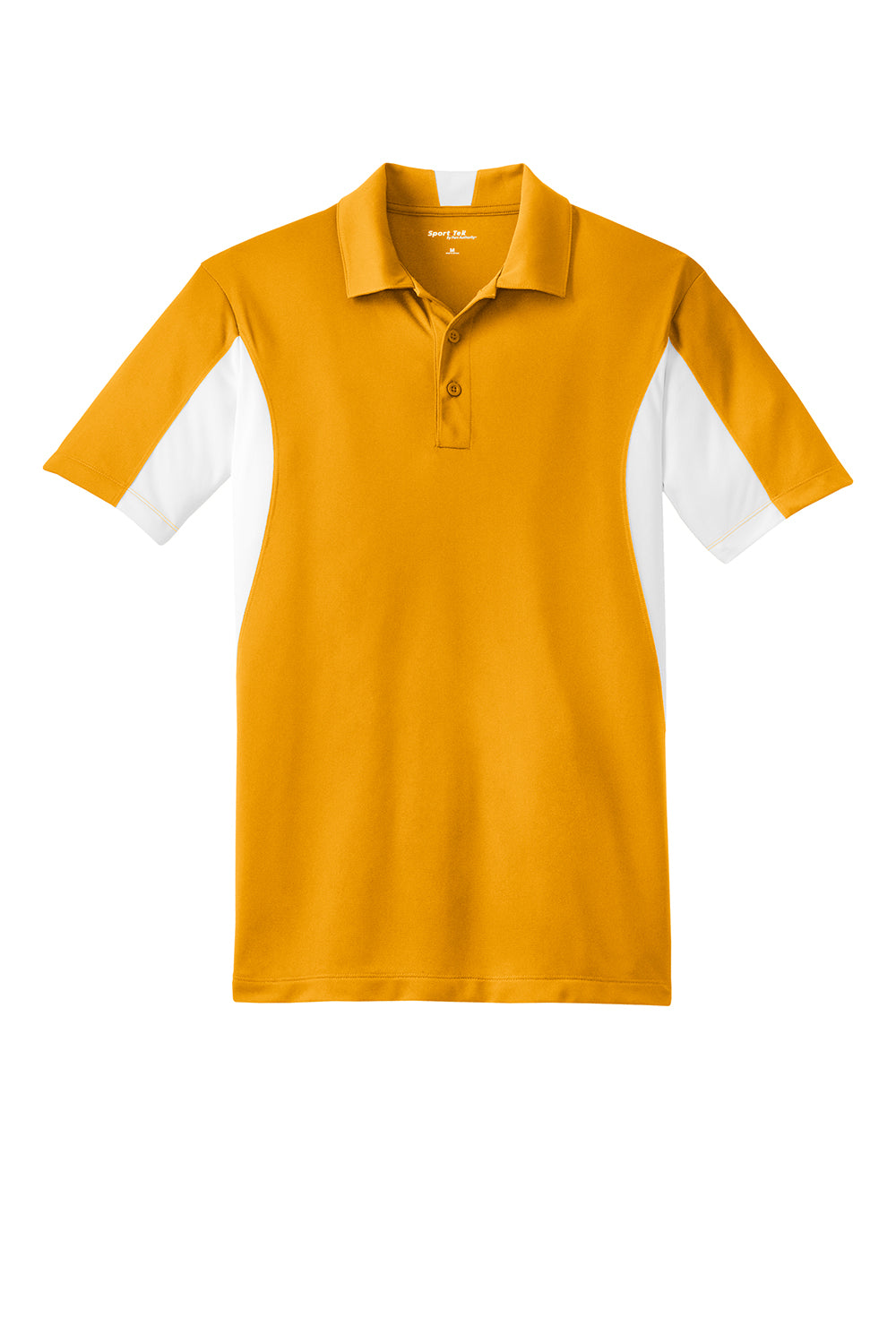 Sport-Tek ST655/TST655 Mens Sport-Wick Moisture Wicking Short Sleeve Polo Shirt Gold/White Flat Front