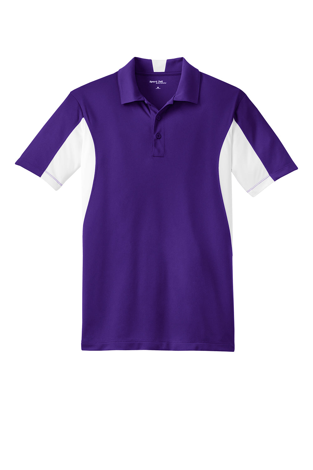 Sport-Tek ST655/TST655 Mens Sport-Wick Moisture Wicking Short Sleeve Polo Shirt Purple/White Flat Front