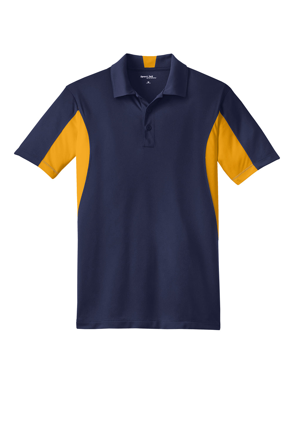 Sport-Tek ST655/TST655 Mens Sport-Wick Moisture Wicking Short Sleeve Polo Shirt True Navy Blue/Gold Flat Front