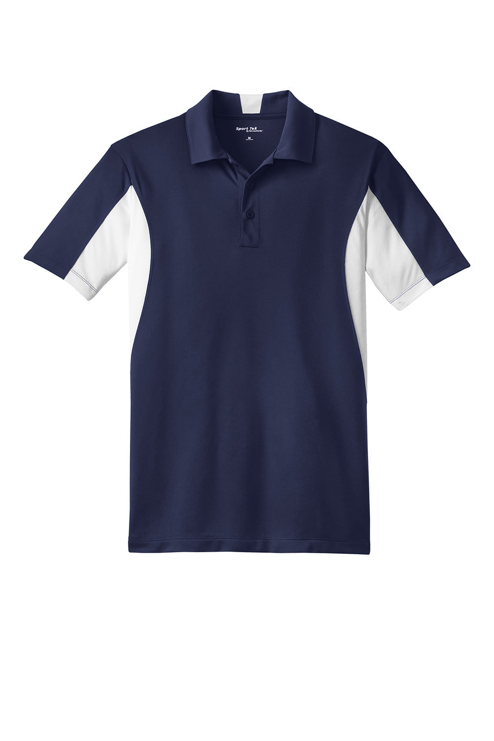 Sport-Tek ST655/TST655 Mens Sport-Wick Moisture Wicking Short Sleeve Polo Shirt True Navy Blue/White Flat Front