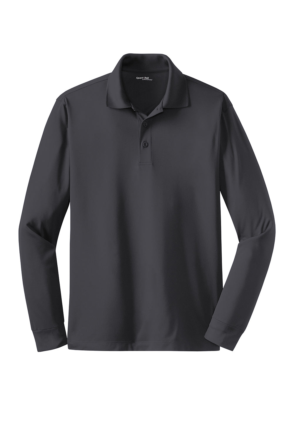 Sport-Tek ST657 Mens Sport-Wick Moisture Wicking Long Sleeve Polo Shirt Iron Grey Flat Front