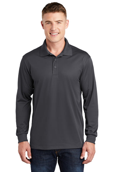 Sport-Tek ST657 Mens Sport-Wick Moisture Wicking Long Sleeve Polo Shirt Iron Grey Model Front