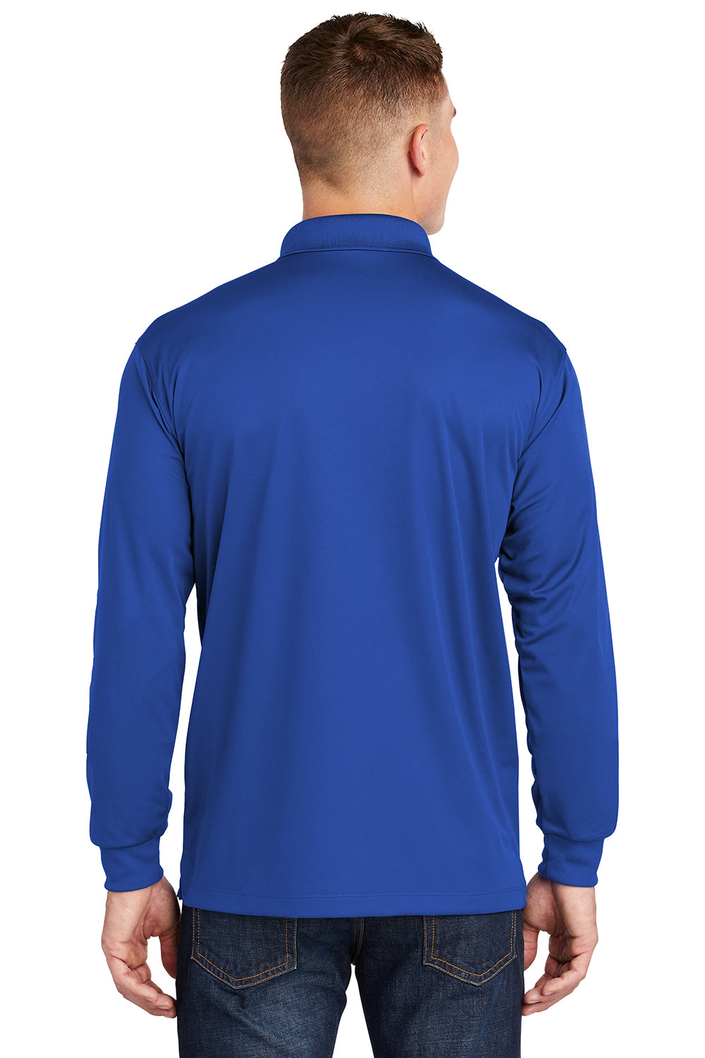 Sport-Tek ST657 Mens Sport-Wick Moisture Wicking Long Sleeve Polo Shirt True Royal Blue Model Back