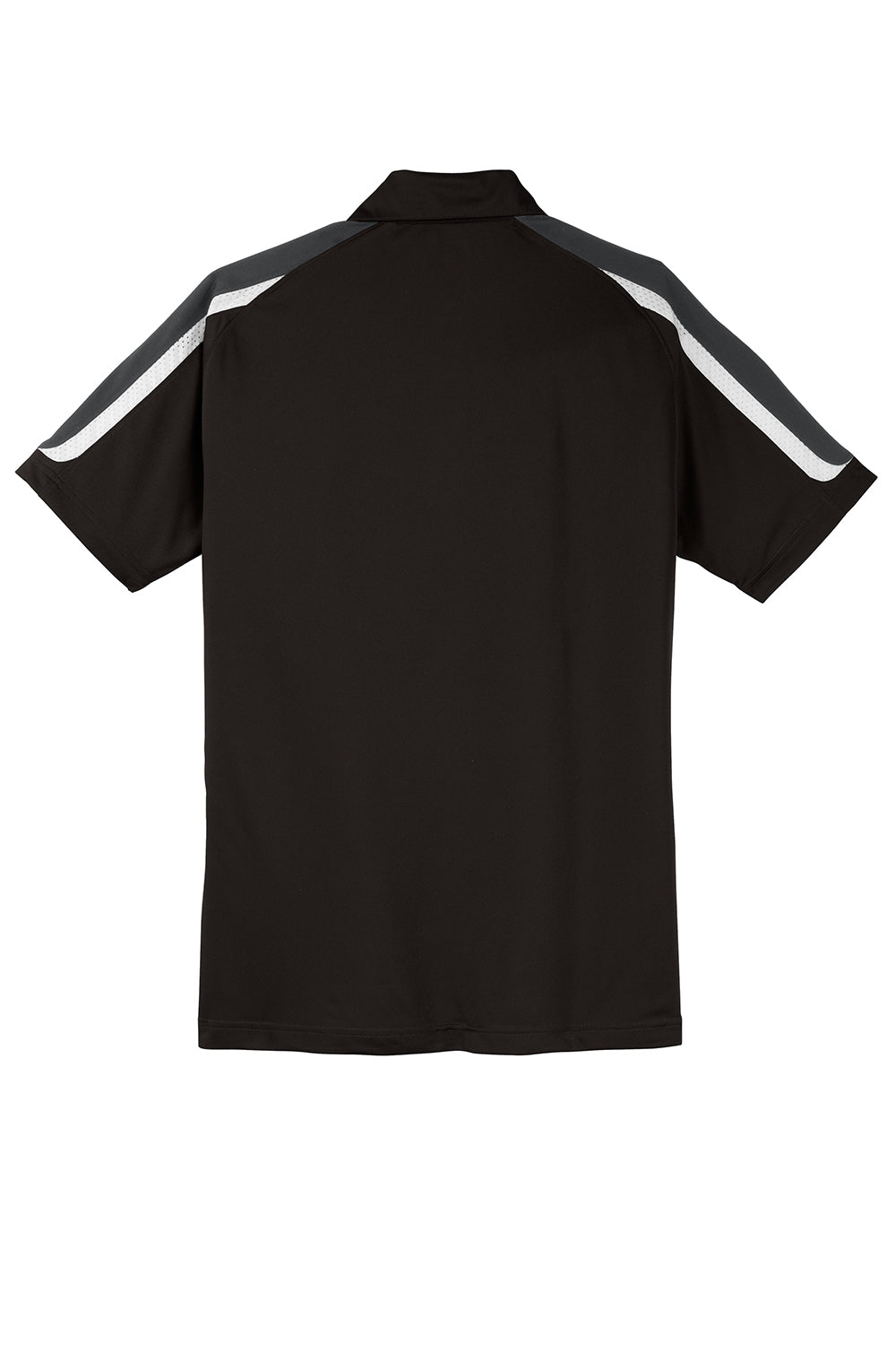 Sport-Tek ST658 Mens Sport-Wick Moisture Wicking Short Sleeve Polo Shirt Black/Iron Grey/White Flat Back