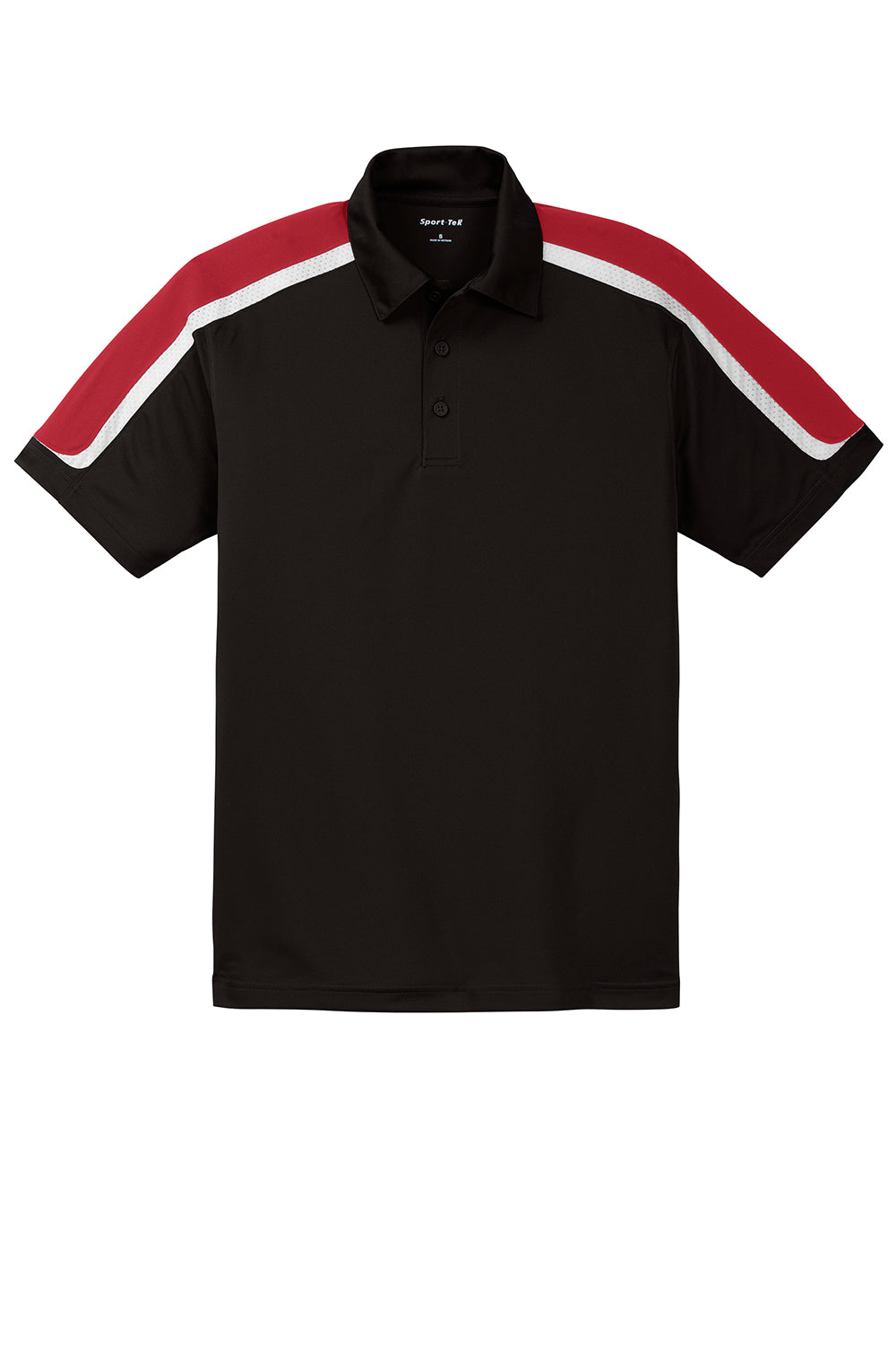 Sport-Tek ST658 Mens Sport-Wick Moisture Wicking Short Sleeve Polo Shirt Black/True Red/White Flat Front