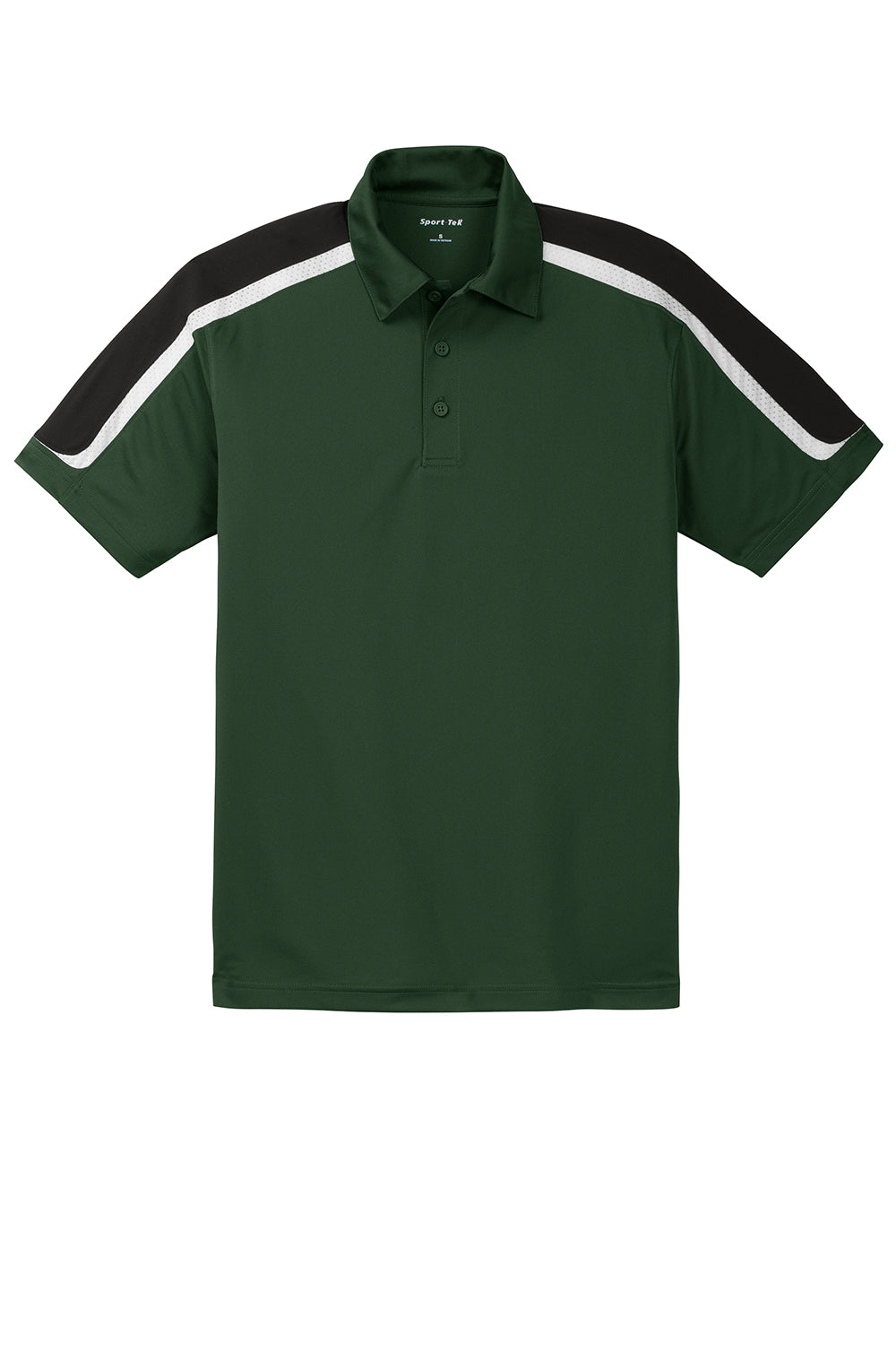 Sport-Tek ST658 Mens Sport-Wick Moisture Wicking Short Sleeve Polo Shirt Forest Green/Black/White Flat Front