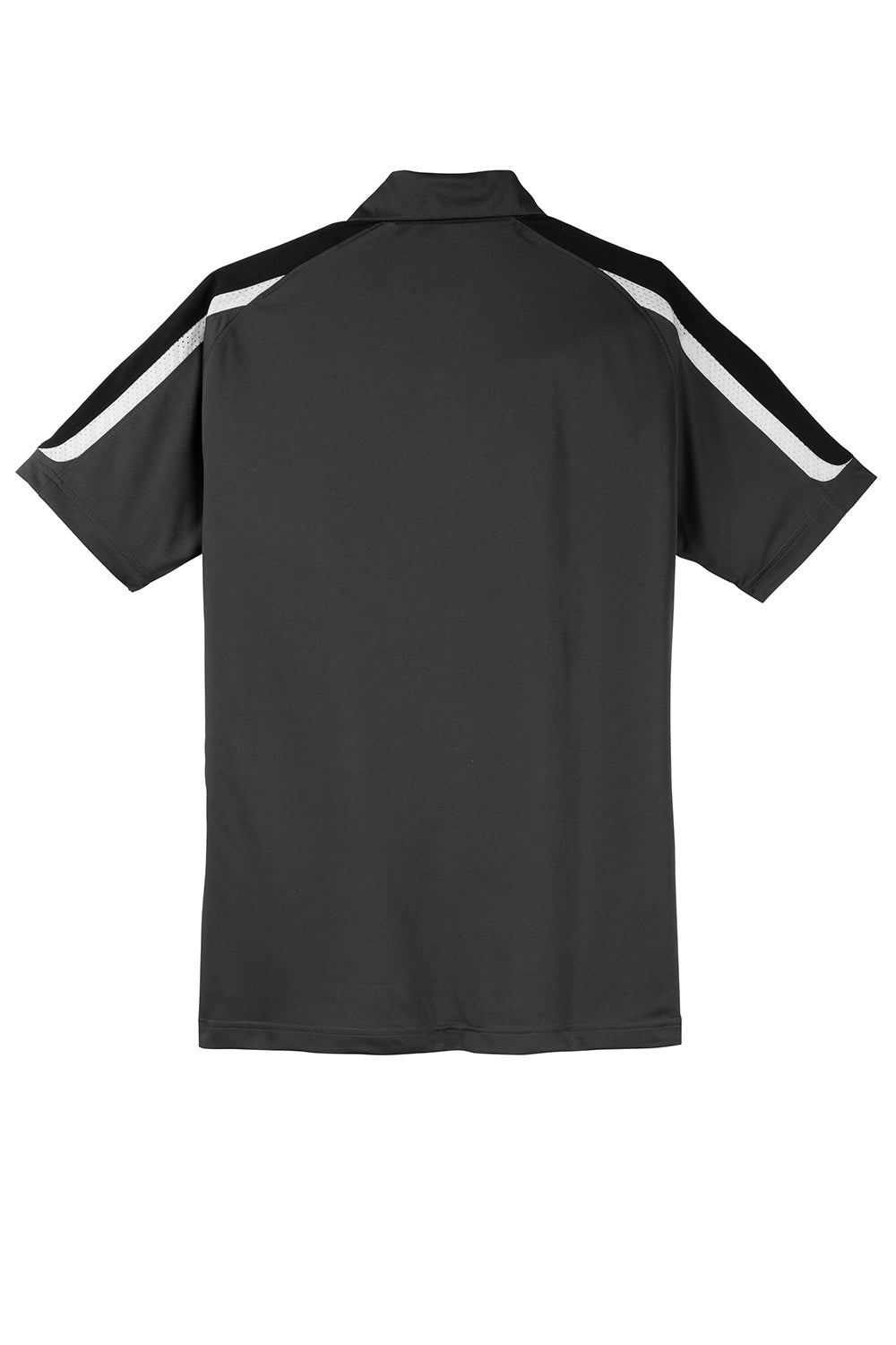 Sport-Tek ST658 Mens Sport-Wick Moisture Wicking Short Sleeve Polo Shirt Iron Grey/Black/White Flat Back