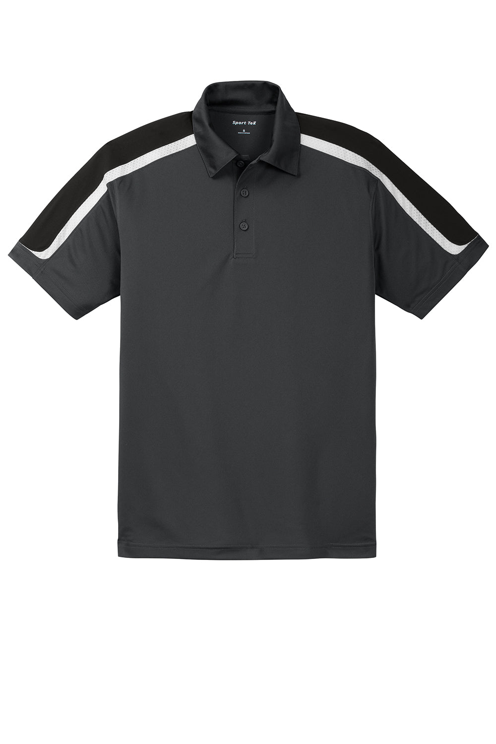 Sport-Tek ST658 Mens Sport-Wick Moisture Wicking Short Sleeve Polo Shirt Iron Grey/Black/White Flat Front