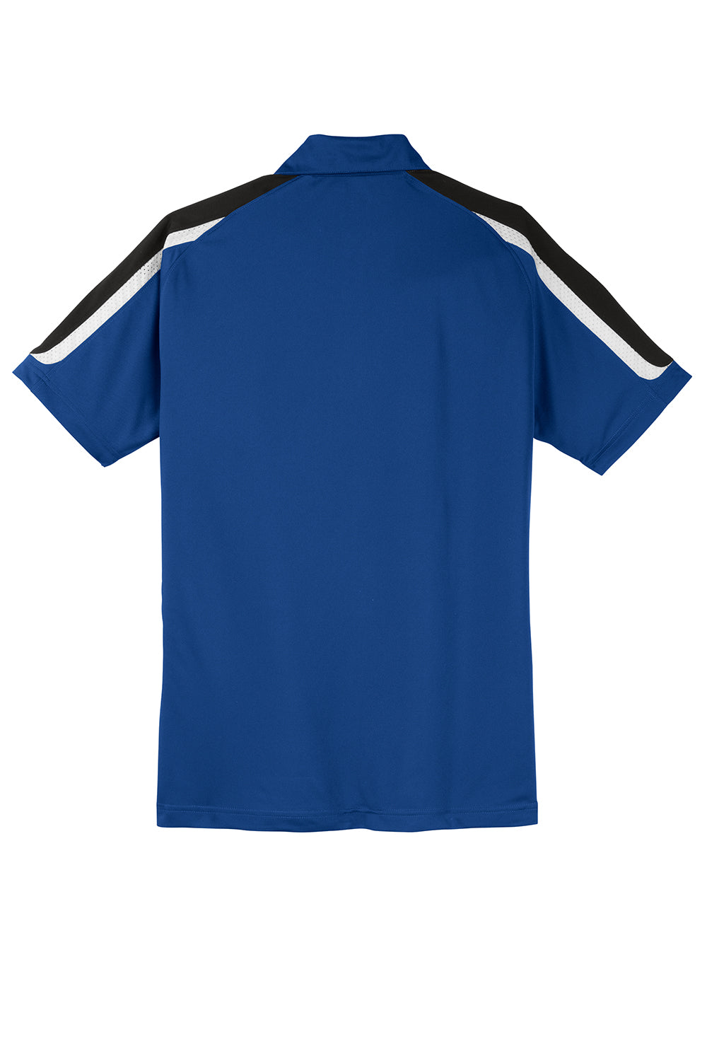 Sport-Tek ST658 Mens Sport-Wick Moisture Wicking Short Sleeve Polo Shirt True Royal Blue/Black/White Flat Back