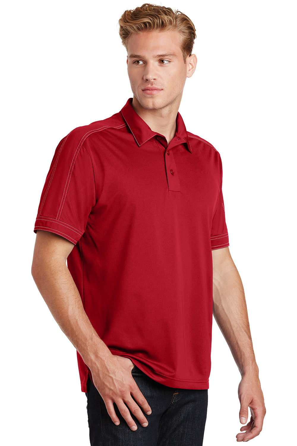 Sport-Tek ST659 Mens Sport-Wick Moisture Wicking Short Sleeve Polo Shirt True Red Model 3q