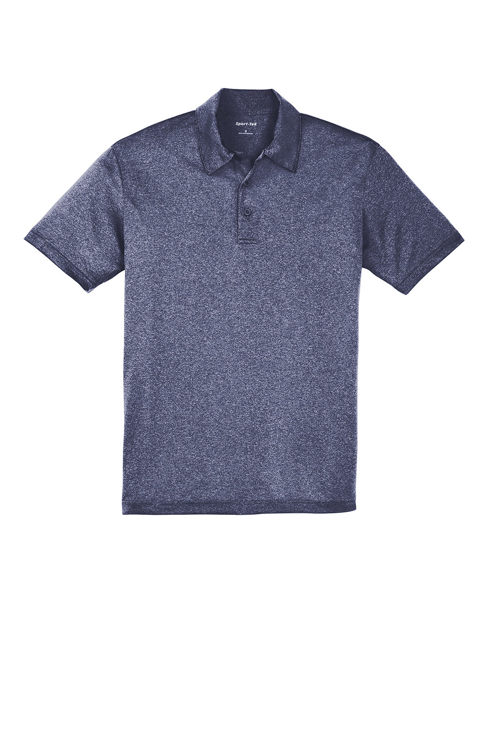 Sport-Tek ST660 Mens Heather Contender Moisture Wicking Short Sleeve Polo Shirt Heather True Navy Blue Flat Front