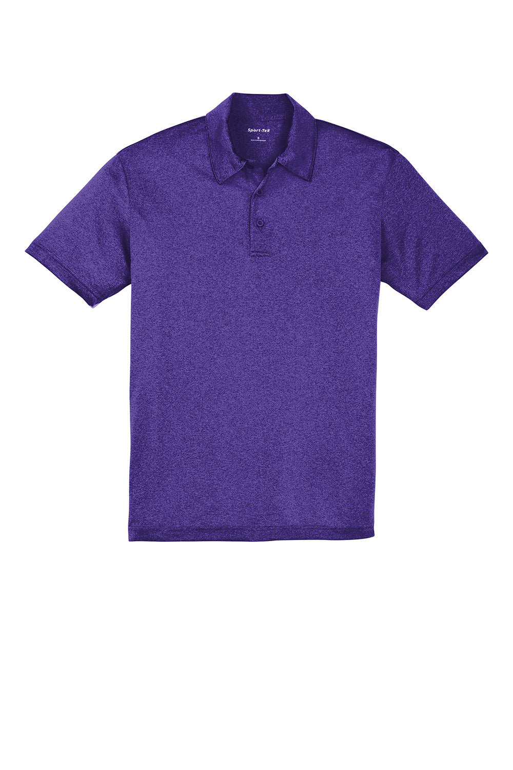 Sport-Tek ST660 Mens Heather Contender Moisture Wicking Short Sleeve Polo Shirt Heather Varsity Purple Flat Front