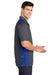 Sport-Tek ST665 Mens Heather Contender Moisture Wicking Short Sleeve Polo Shirt Heather Graphite Grey/True Royal Blue Model Side