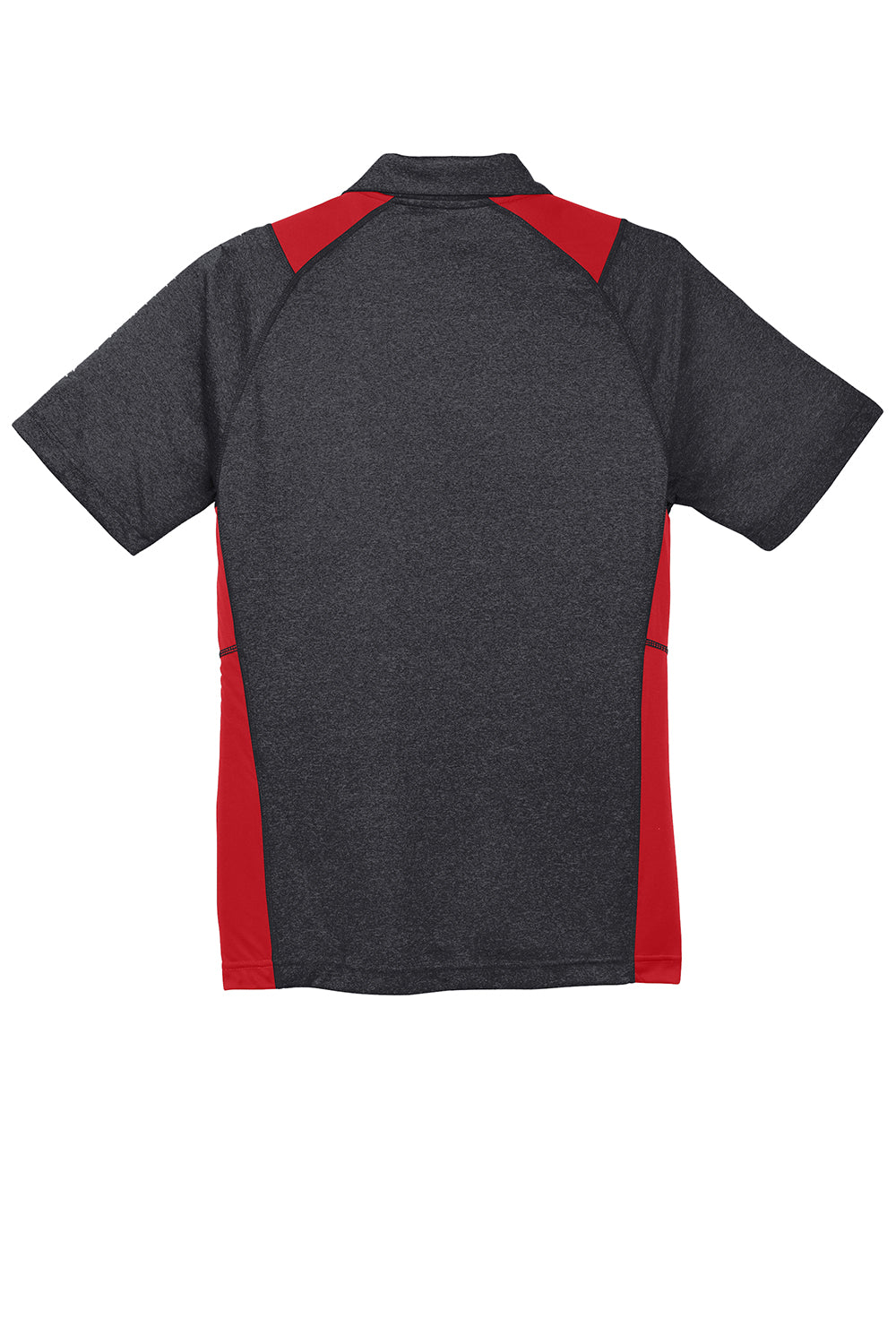 Sport-Tek ST665 Mens Heather Contender Moisture Wicking Short Sleeve Polo Shirt Heather Graphite Grey/True Red Flat Back