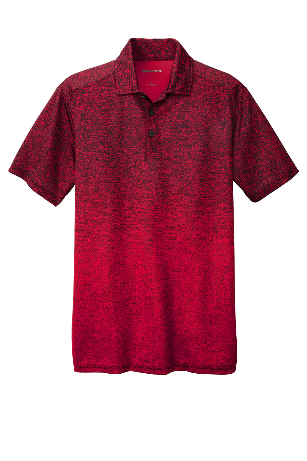 Sport-Tek ST671 Mens Ombre Heather Moisture Wicking Short Sleeve Polo Shirt Deep Red/Black Flat Front