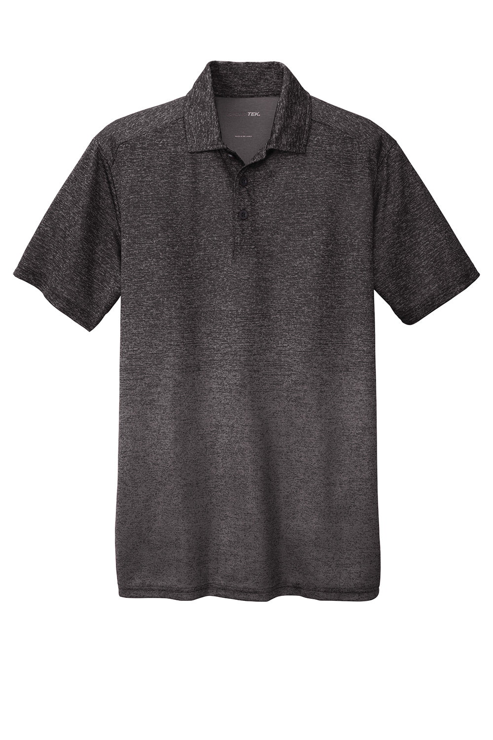 Sport-Tek ST671 Mens Ombre Heather Moisture Wicking Short Sleeve Polo Shirt Iron Grey/Black Flat Front