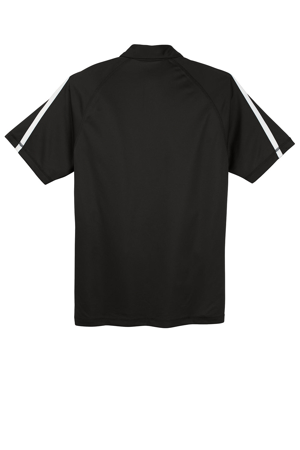 Sport-Tek ST685 Mens Micro-Mesh Moisture Wicking Short Sleeve Polo Shirt Black/White Flat Back