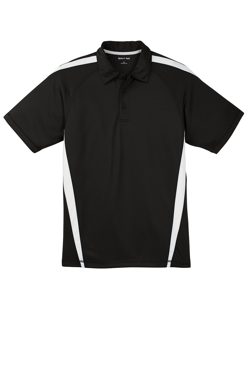 Sport-Tek ST685 Mens Micro-Mesh Moisture Wicking Short Sleeve Polo Shirt Black/White Flat Front