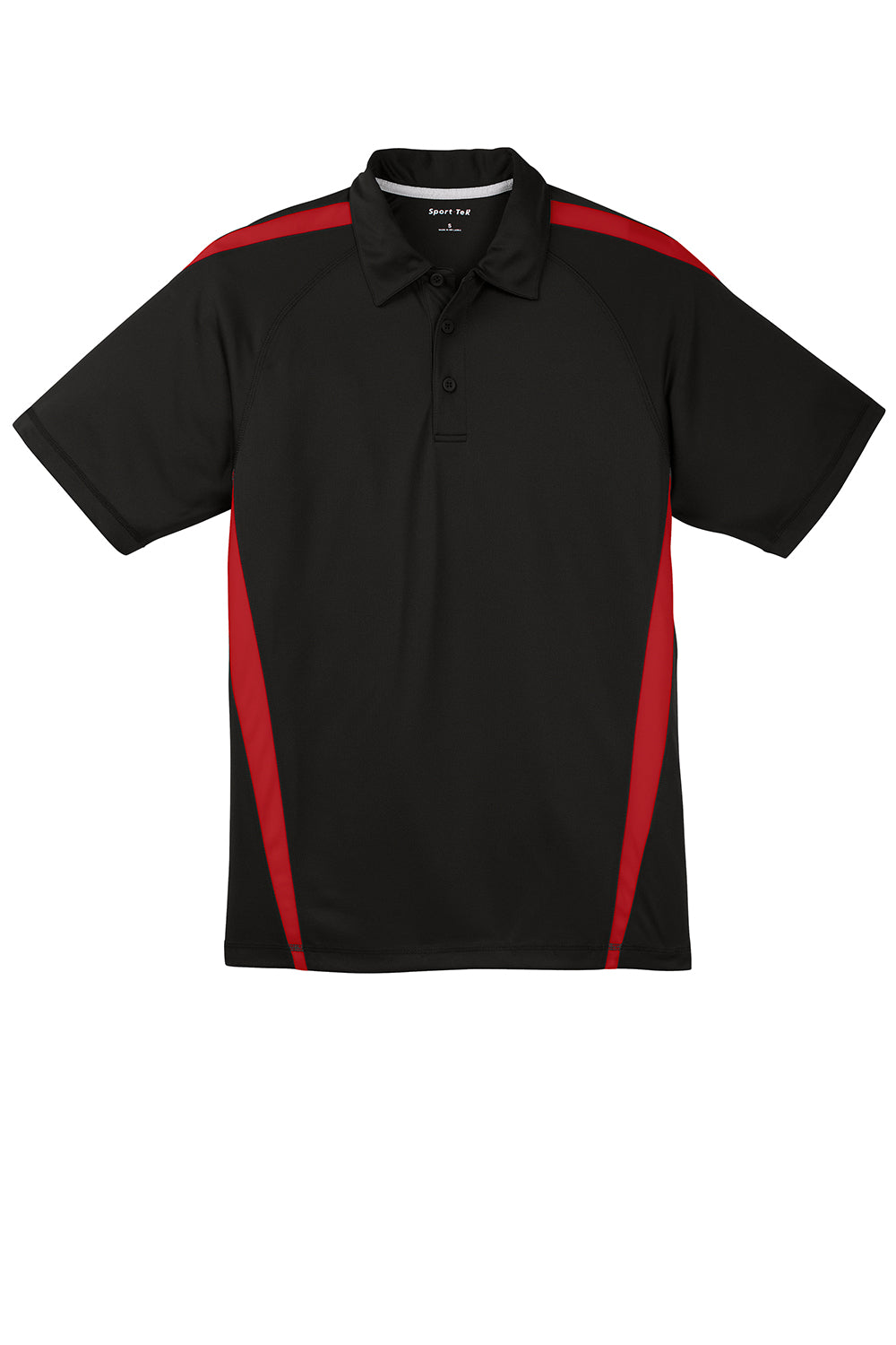 Sport-Tek ST685 Mens Micro-Mesh Moisture Wicking Short Sleeve Polo Shirt Black/Red Flat Front