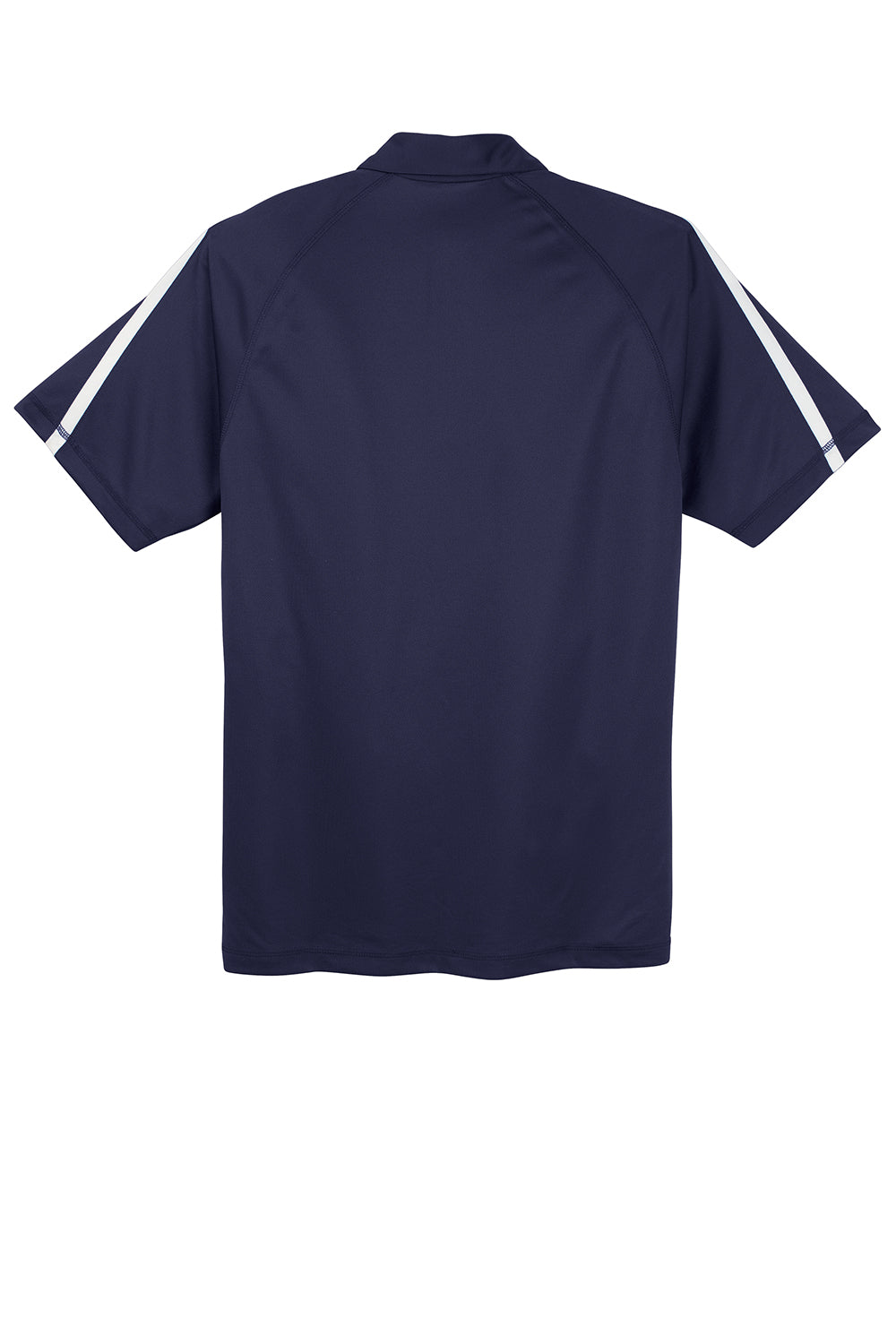 Sport-Tek ST685 Mens Micro-Mesh Moisture Wicking Short Sleeve Polo Shirt True Navy Blue/White Flat Back