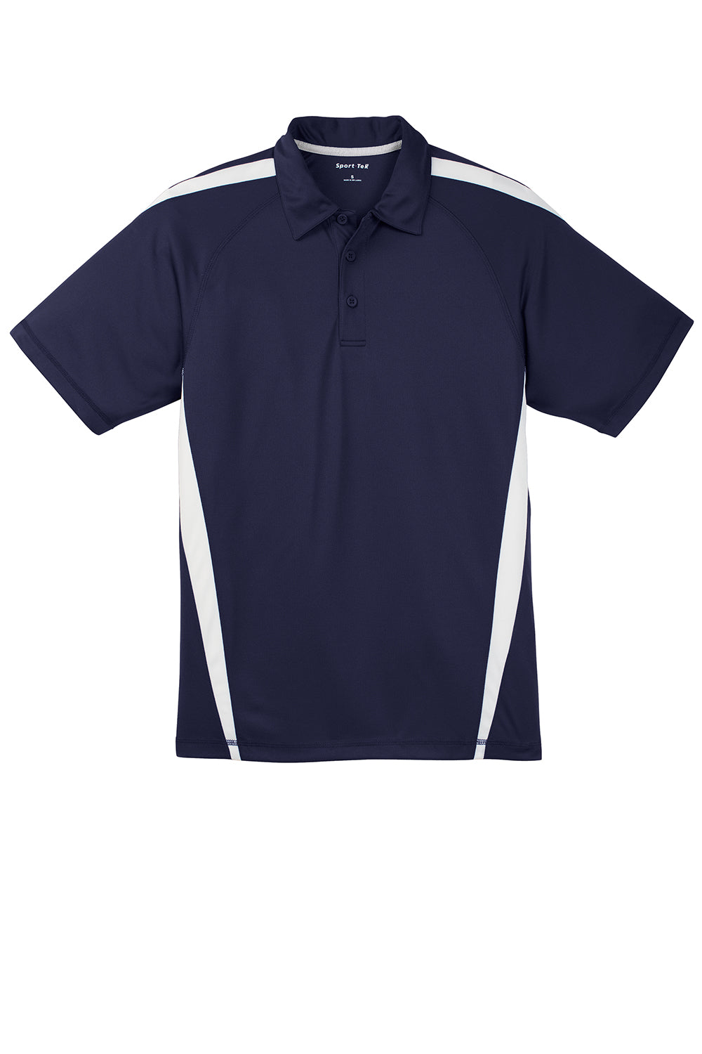 Sport-Tek ST685 Mens Micro-Mesh Moisture Wicking Short Sleeve Polo Shirt True Navy Blue/White Flat Front