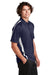 Sport-Tek ST685 Mens Micro-Mesh Moisture Wicking Short Sleeve Polo Shirt True Navy Blue/White Model Side