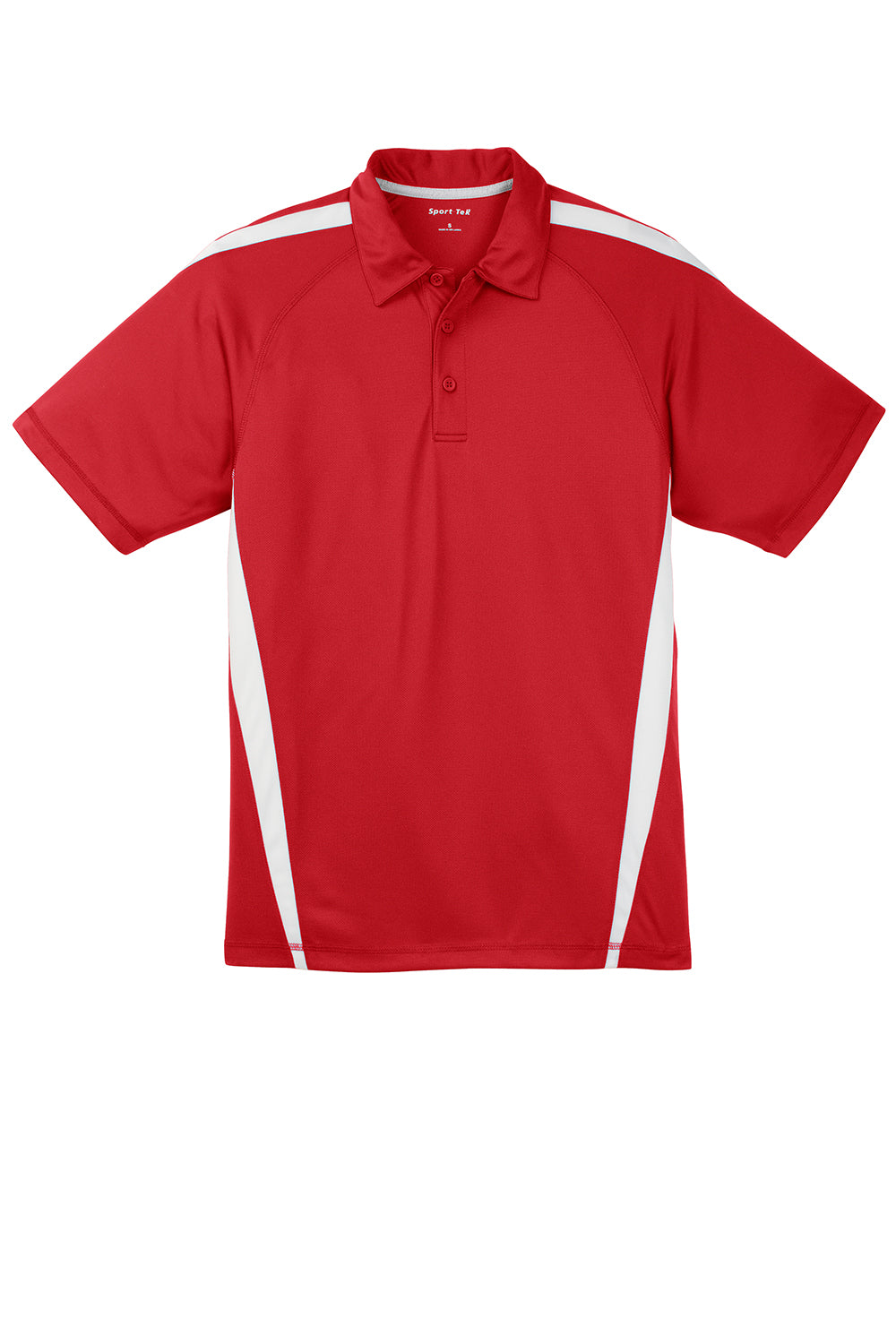 Sport-Tek ST685 Mens Micro-Mesh Moisture Wicking Short Sleeve Polo Shirt True Red/White Flat Front