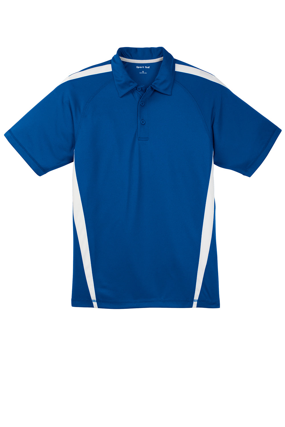 Sport-Tek ST685 Mens Micro-Mesh Moisture Wicking Short Sleeve Polo Shirt True Royal Blue/White Flat Front