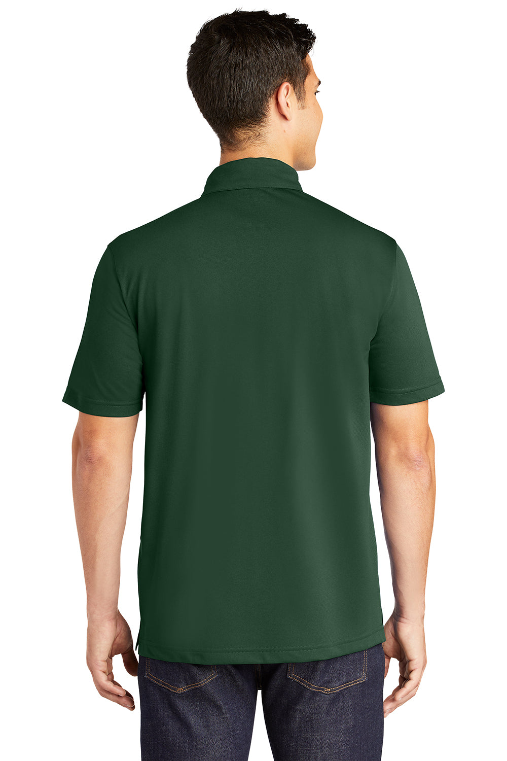 Sport-Tek ST690 Mens Active Mesh Moisture Wicking Short Sleeve Polo Shirt Forest Green Model Back