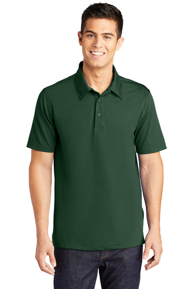 Sport-Tek ST690 Mens Active Mesh Moisture Wicking Short Sleeve Polo Shirt Forest Green Model Front