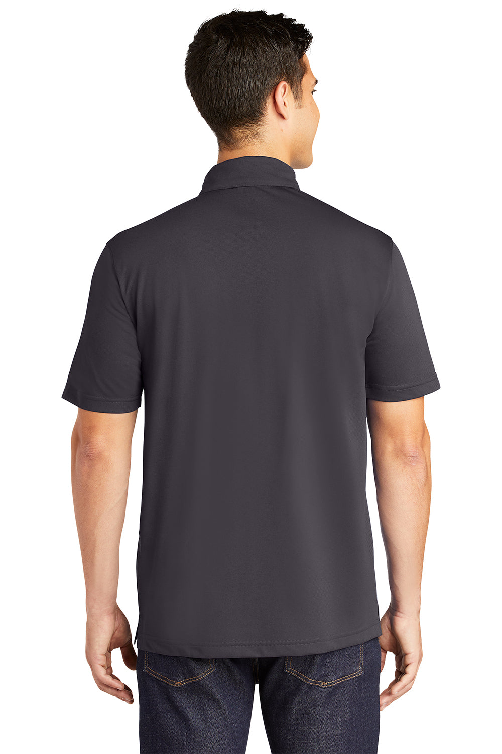 Sport-Tek ST690 Mens Active Mesh Moisture Wicking Short Sleeve Polo Shirt Iron Grey Model Back