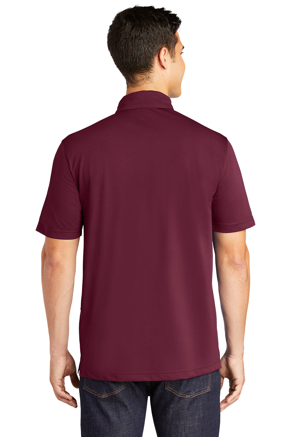 Sport-Tek ST690 Mens Active Mesh Moisture Wicking Short Sleeve Polo Shirt Maroon Model Back