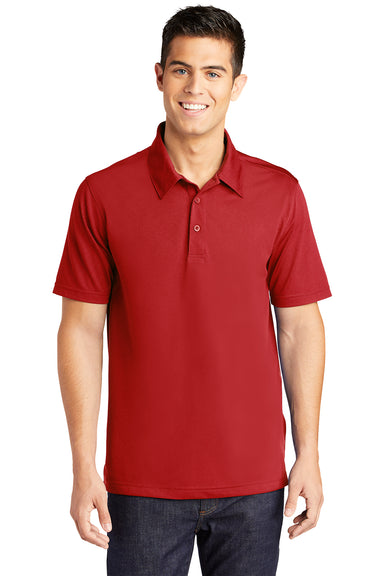 Sport-Tek ST690 Mens Active Mesh Moisture Wicking Short Sleeve Polo Shirt True Red Model Front