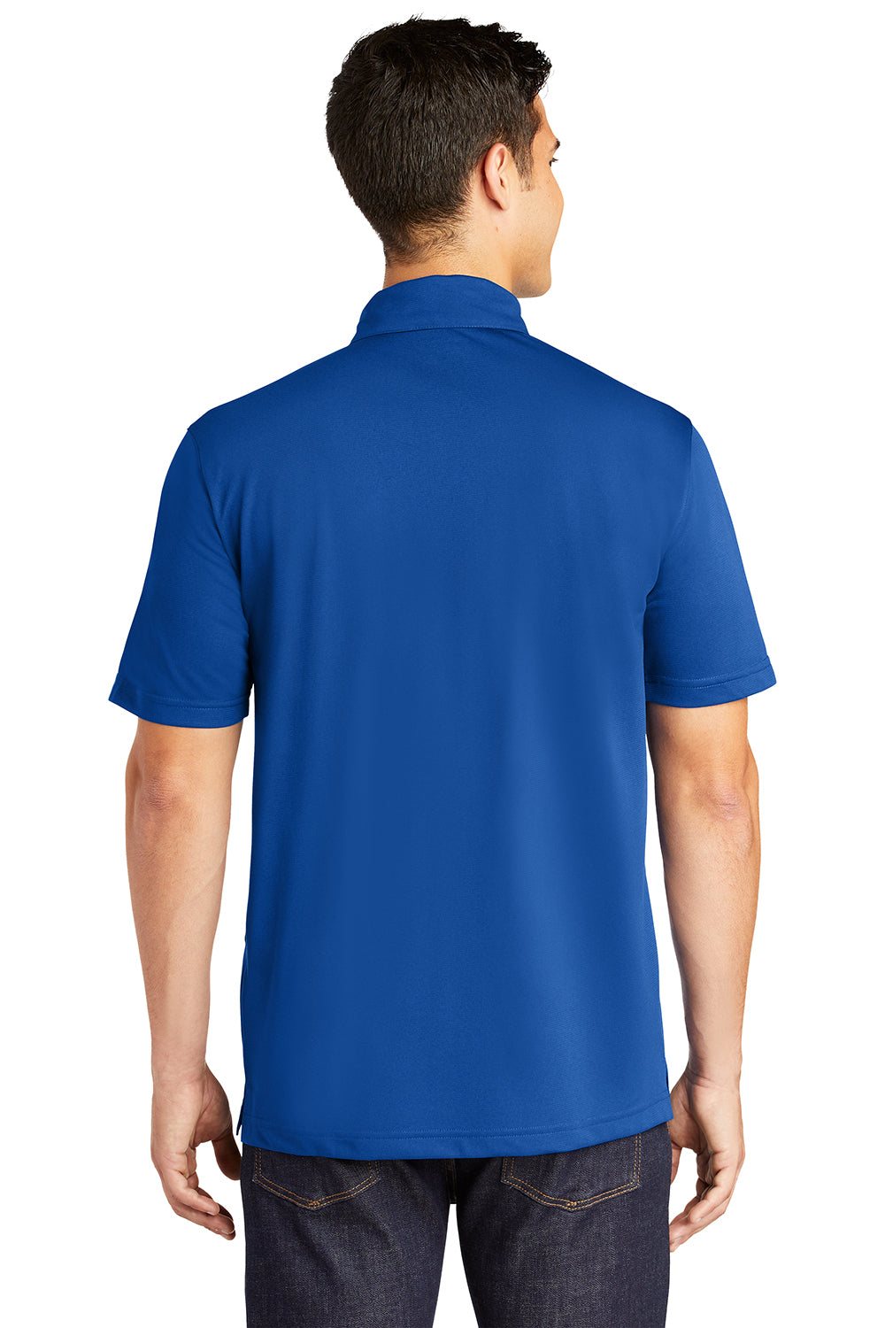 Sport-Tek ST690 Mens Active Mesh Moisture Wicking Short Sleeve Polo Shirt True Royal Blue Model Back