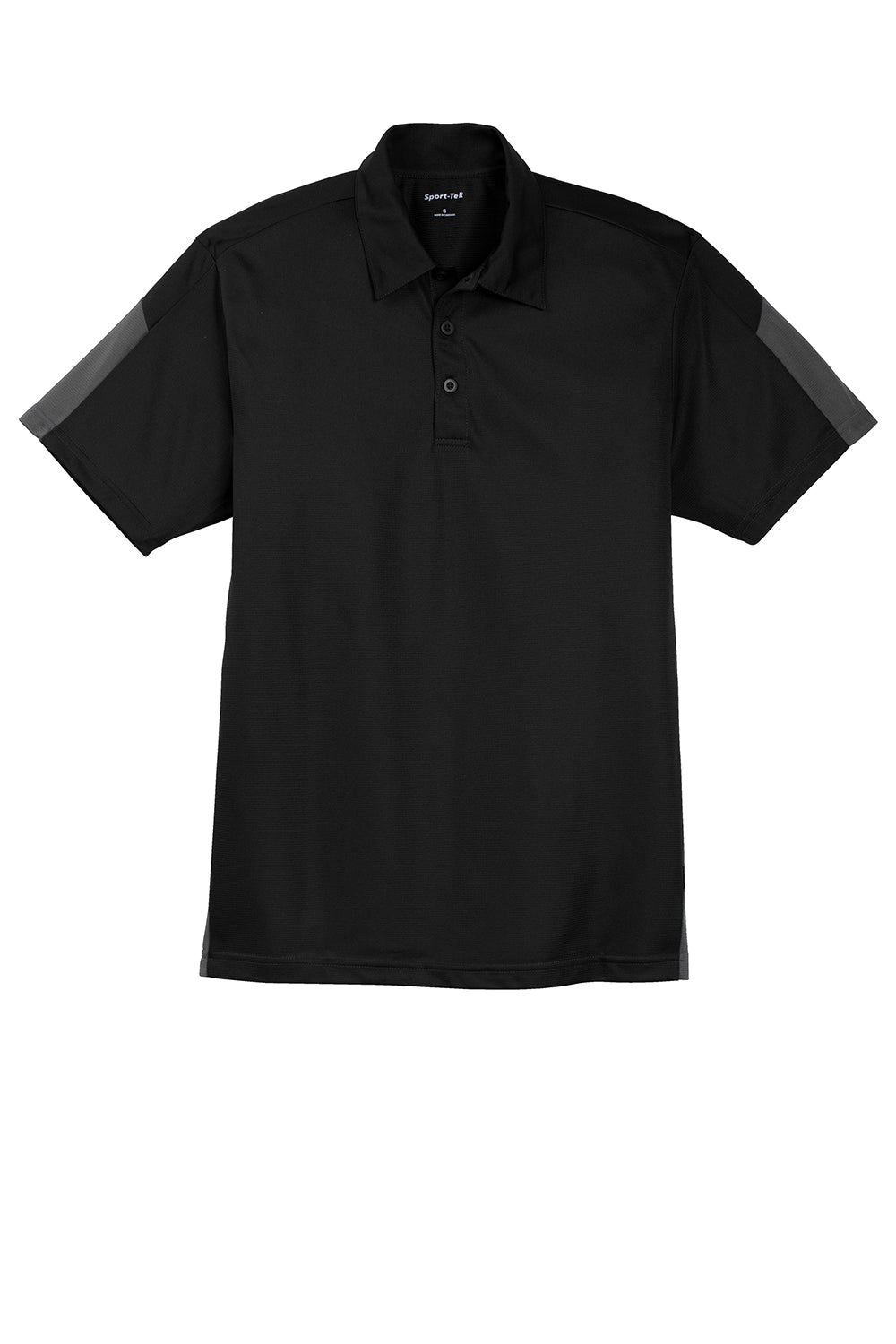 Sport-Tek ST695 Mens Active Mesh Moisture Wicking Short Sleeve Polo Shirt Black/Grey Flat Front