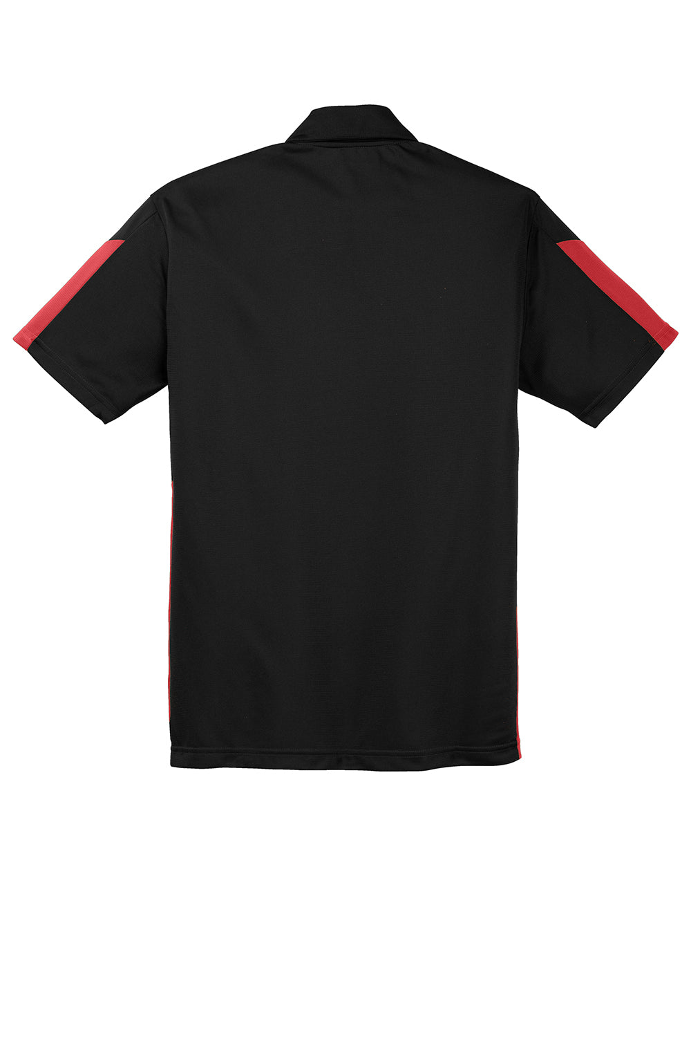 Sport-Tek ST695 Mens Active Mesh Moisture Wicking Short Sleeve Polo Shirt Black/True Red Flat Back