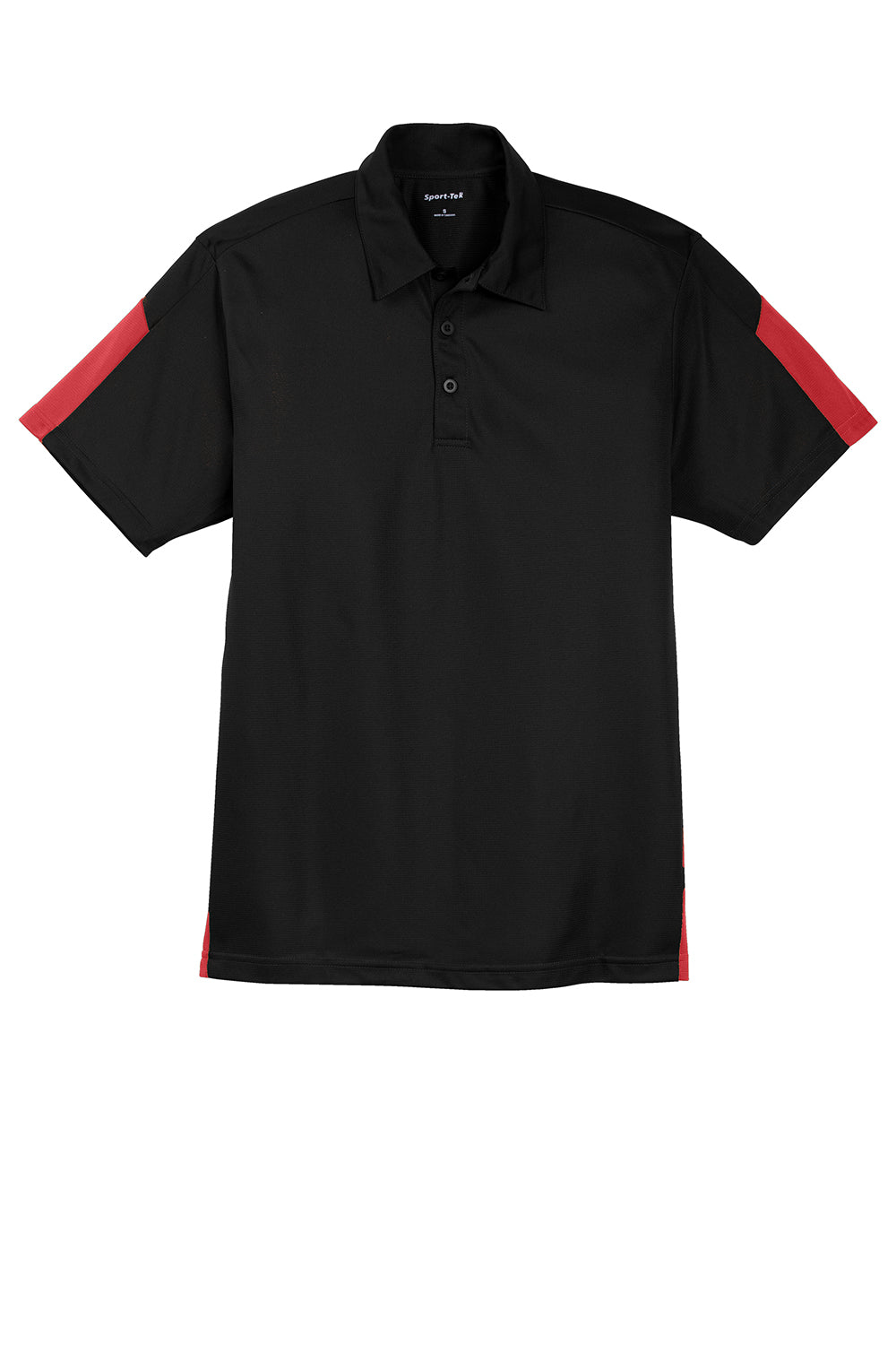 Sport-Tek ST695 Mens Active Mesh Moisture Wicking Short Sleeve Polo Shirt Black/True Red Flat Front