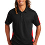 Sport-Tek Mens Active Mesh Moisture Wicking Short Sleeve Polo Shirt - Black/True Red