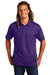 Sport-Tek ST695 Mens Active Mesh Moisture Wicking Short Sleeve Polo Shirt Purple/Grey Model Front