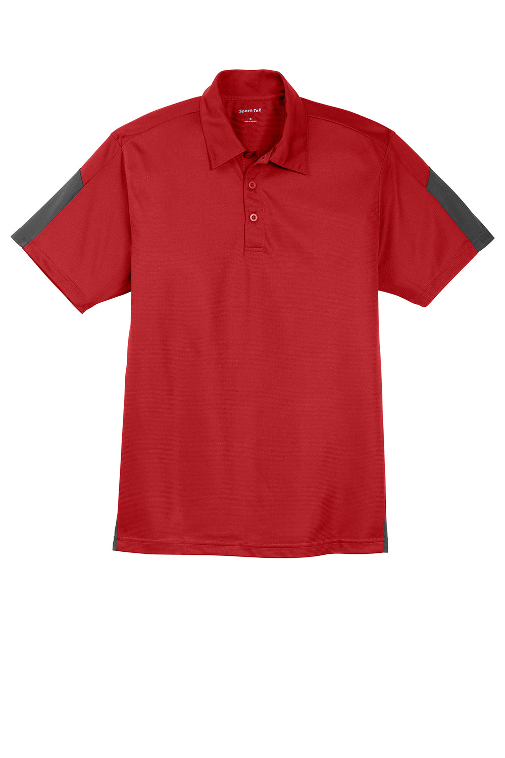 Sport-Tek ST695 Mens Active Mesh Moisture Wicking Short Sleeve Polo Shirt True Red/Grey Flat Front