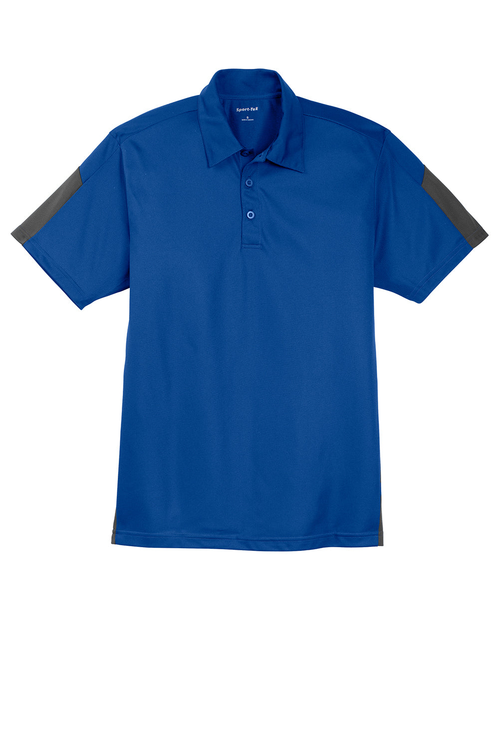 Sport-Tek ST695 Mens Active Mesh Moisture Wicking Short Sleeve Polo Shirt True Royal Blue/Grey Flat Front