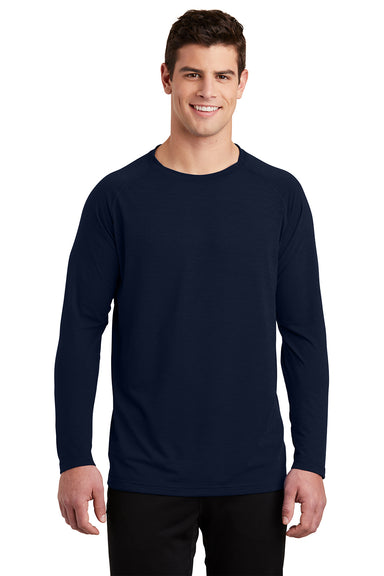 Sport-Tek ST700LS Mens Ultimate Performance Moisture Wicking Long Sleeve Crewneck T-Shirt True Navy Blue Model Front