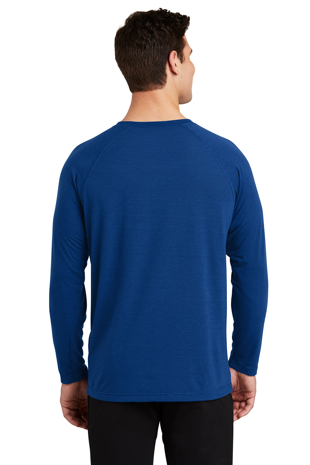 Sport-Tek ST700LS Mens Ultimate Performance Moisture Wicking Long Sleeve Crewneck T-Shirt True Royal Blue Model Back